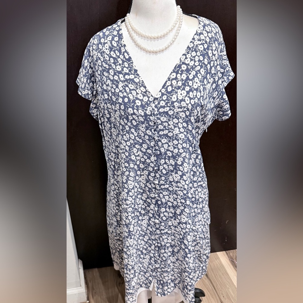 Rails Blue and White Floral V-Neck Dress